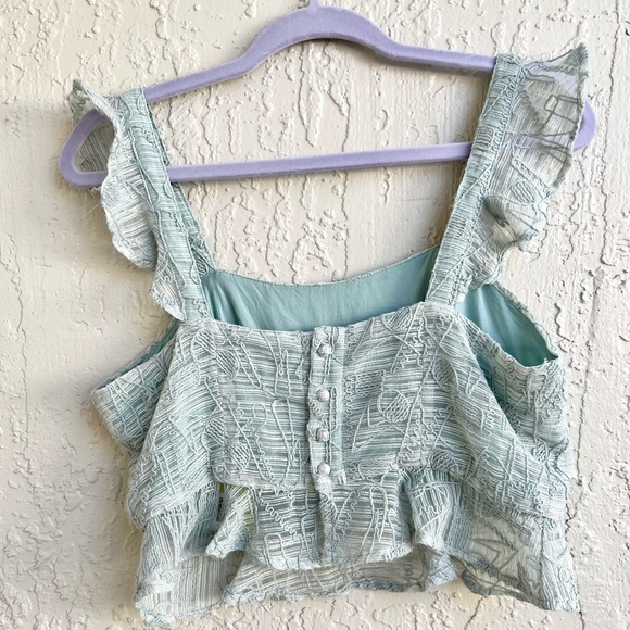 J.O.A. Embroidery crop top light aqua green medium - Picture 6 of 7